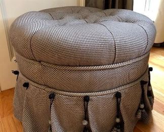 Tufted Ottoman, grey and white upholstery