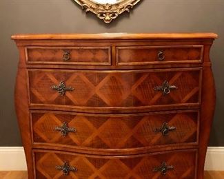 Antique bombe chest- 3- drawer with two petite drawers at top