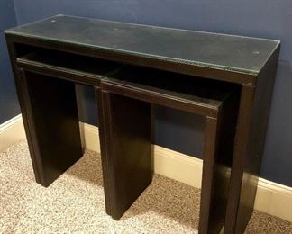 Leather nesting tables, glass top