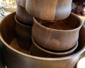 Vintage walnut salad bowl set