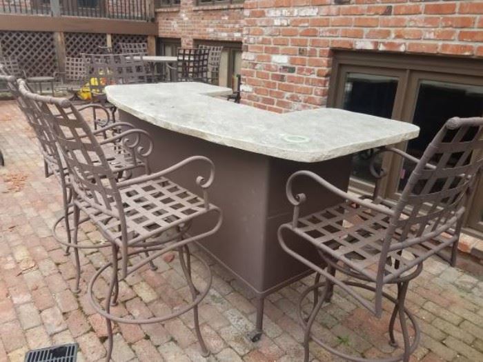Outdoor patio bar and chairs
