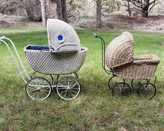 Antique wicker toy baby buggies