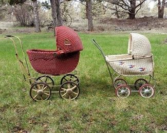 Antique wicker toy baby buggies