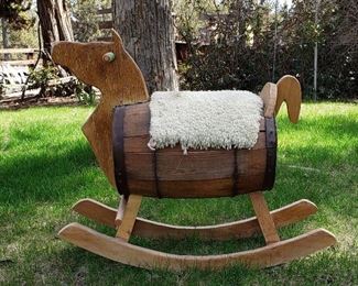 Small wine barrel rocking horse 