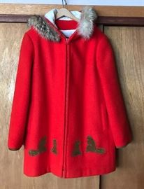 Amisk  Original Cree Indian wool coat w/wolf fur hood, created by the Beaver Lake Indian Band