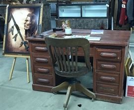 Vintage solid desk and rolling chair