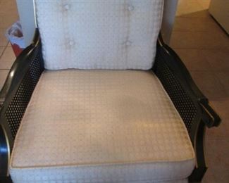 Occasional Chair with Dark Wicker Detail and Upholstered Cushions