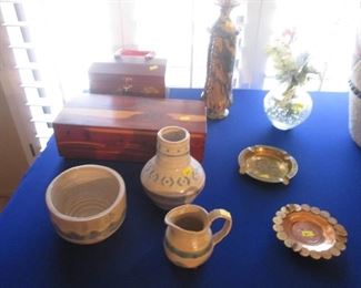Pottery Boxes, Vases, Ash Trays
