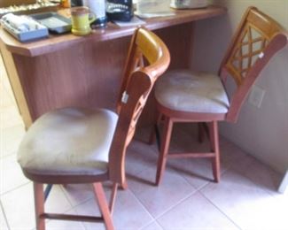 2-Bar Stools, Wood & Upholstered Seats
