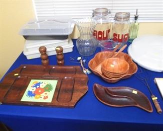 Wood Cheese & Cracker Board, Salad Bowl Set, Storage Jars