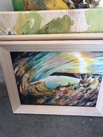 Original art painting - this is upside down - in the tube of a wave