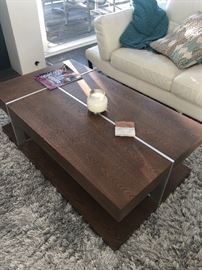 Wood and Aluminum coffee table - white sofa not available - Rug SOLD