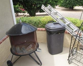 Ladder, Trash Can and Mobile Covered Fire Pit