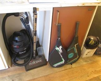 Tennis Rackets, Bowling Ball, Small Refrigerator + Filter Magic Vacuum Cleaner