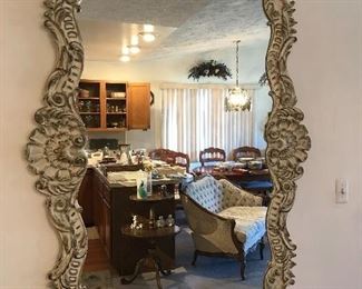 Antique Ornate large 4' X 5' carved wood Mirror