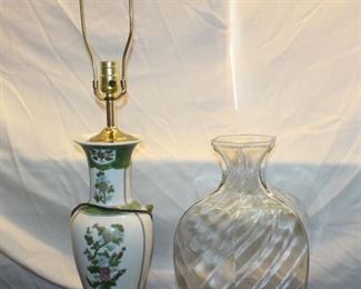 Large glass vase and lamp