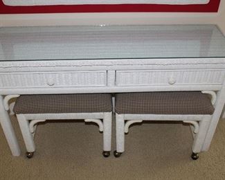 Wicker stools and table set