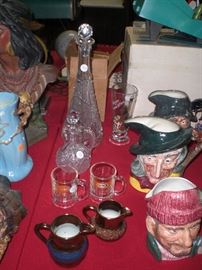 cut glass, copper lustre, miniature A&W root beer mugs, etc.