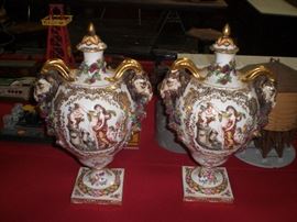 pair of Old Naples dams head urns c.1800 (as found)
