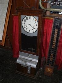 oak time clock with card punch and card index