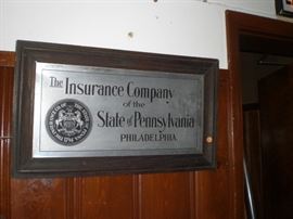 The Insurance Company of the State of Pennsylvania Philadelphia sign in Mission fumed oak frame c.1910