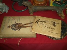 4 Frederic Remington engraving portfolio books, cast iron Dachshound boot scrape, etc.