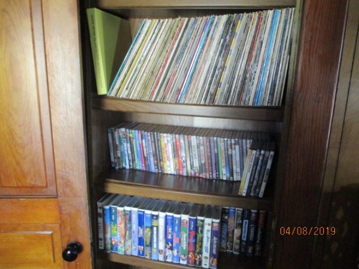 selection of records, DVD, VHS