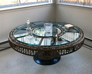 Antique French bronze chandelier base from a Paris hotel turned into coffee table