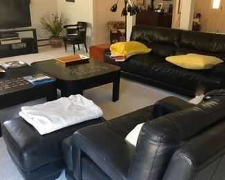 Leather sofa & oversized chair & ottoman