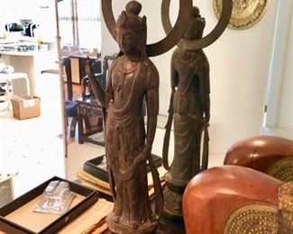Vintage 1960 tall bronze Kwan Yin statue