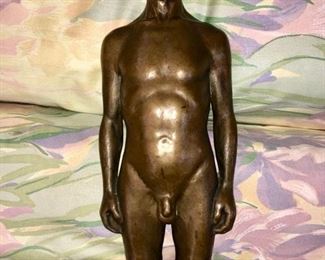 Signed vintage bronze nude man statue approx. 10" tall