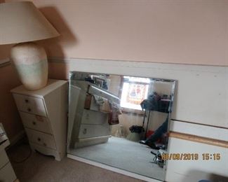 WHITE TWIN BED WITH DRESSERS AND MIRROR