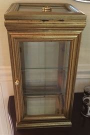 Miniature Gold Tone Curio Cabinet with two glass shelves. Very Nice