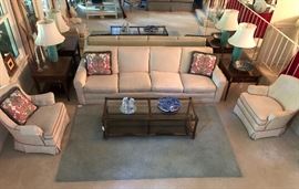 Mid Century Sofa - 4 cushions, 102" long Very Nice with two matching upholstered chairs
