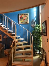 The photo features framed Abstract Water Color, Six foot Ficus Tree in a beautiful ceramic urn.