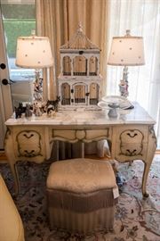 French Carved & Painted Marble Top Vanity