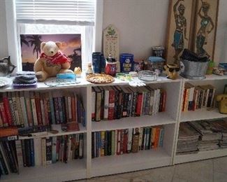 bookcases with books and decor