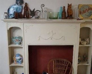 Fireplace, décor, cats, small chair
