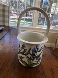 blue floral glass basket