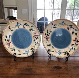 yellow and blue floral plates