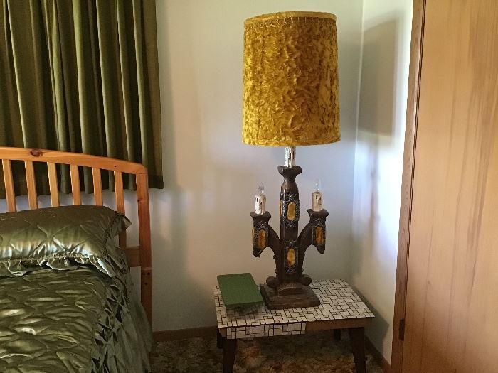 Very tall gothic table lamp,great condition,original velvet shade