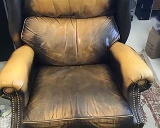 Thomasville Leather recliner with brass stud acccent