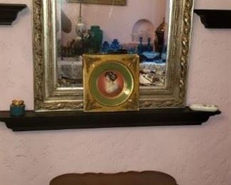 antique Gilt mirror  and vintage mahogany table