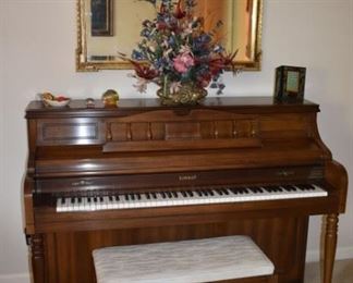 Beautiful Kimball Console Piano in Great Condition! plus Lovely Gold Gild and Beveled Wall Mirror, Flower Arrangement and more