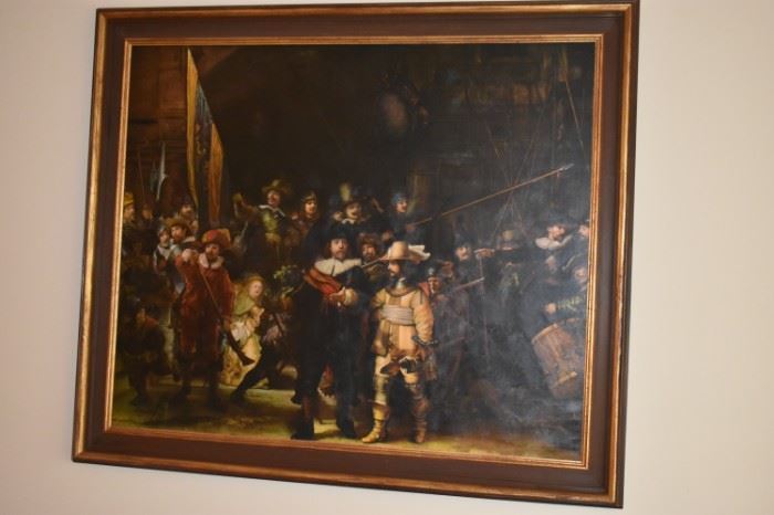 Gorgeous large Painting of Rembrandt's "The Night Watchman" Very large Wonderful Painting!