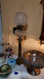Double wick brass base lamp very old