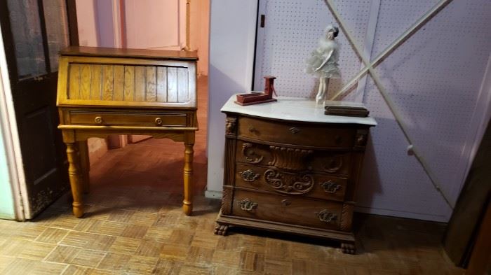 Modern desk and vintage dresser