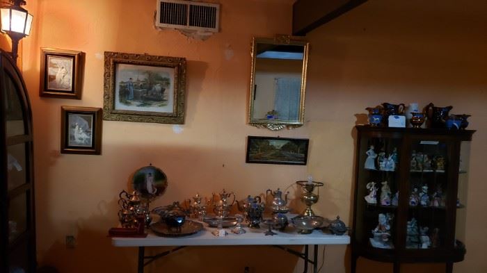 Mirrors, pictures, silver-plate & china cabinets