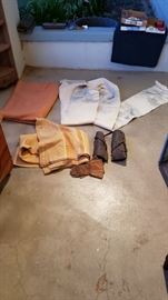 Wool blankets, vintage gloves, vintage Kimono dash, vintage military leather leg guards