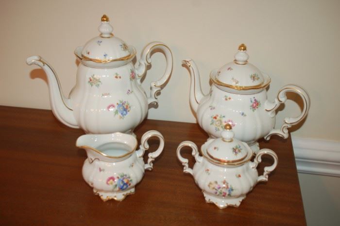 Coffee Pot, Tea Pot, Cream and Sugar - Hutschenreuther Gelb, Bavaria Germany, PASCO, 7619, Mayfair
